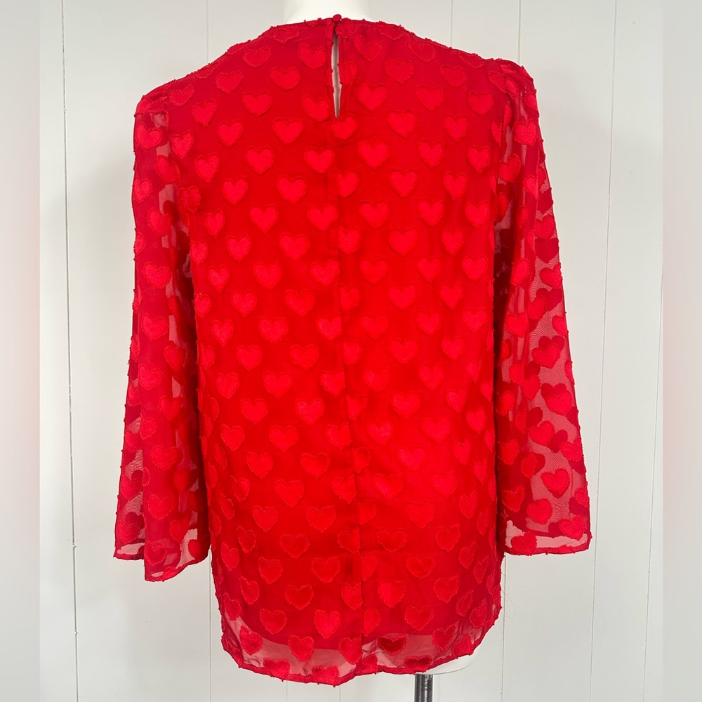 NEW Cato Red Sheer Embroidered Hearts Lace Tunic Top Sz 14/16W St Valentines Day - Picture 6 of 13